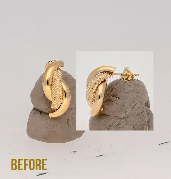 Earrings before AI retouching - cluttered background