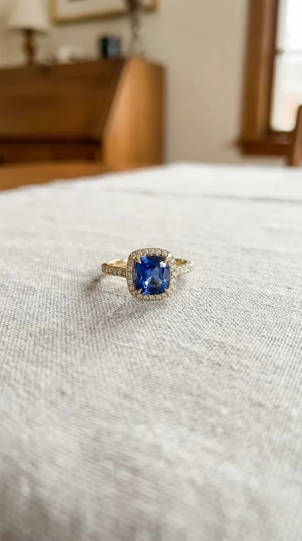 Before AI retouching: sapphire ring